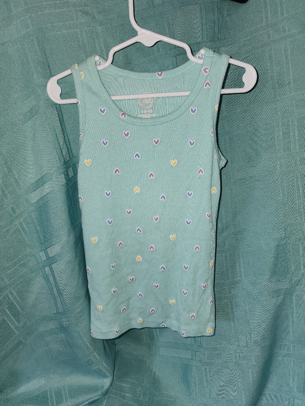 Wonder Nation Teal Tank Top with Multicolor Heart Print S 6-6x